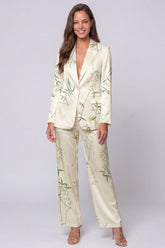 Notched Lapel Light Green 2 Piece Printed Women's Suits