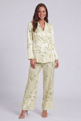 2 Piece Notched Lapel Light Green Satin Printed Women's Suits