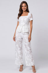 Floral Square Neck 2 Piece Ivory Women's Suits