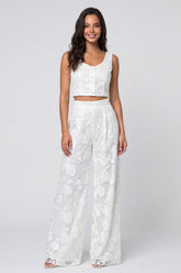 Floral Scoop Neck 2 Piece Ivory Women's Suits
