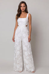 Floral Cut Out Ivory Women's Jumpsuits