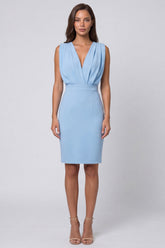 Sky Blue Ruched Bodycon Mini Work Dress with Slit