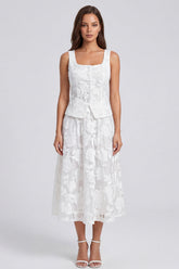 2 Piece Ivory Floral A Line Midi Work Dress