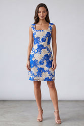Appliqued Bodycon Blue Mini Work Dress
