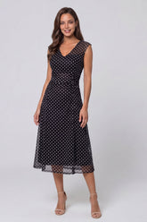 Black and White Polka Dot Sleeveless A Line Midi Work Dress