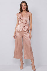 Dusty Rose 2 Piece Satin Ruffled Women's Suits