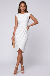 Ivory Cut Out Ruched Bodycon Midi Work Dress