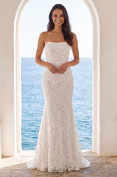 Strapless Floral Ivory Mermaid Maxi Wedding Dress
