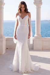 Cold Shoulder Lace Ivory Mermaid Corset Wedding Dress