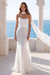 Sparkly Strapless Corset Mermaid Ivory Sequin Wedding Dress