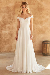 Off the Shoulder A Line Corset Ivory Appliqued Wedding Dress