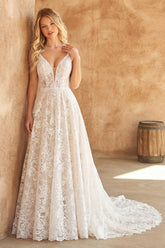 Ivory A Line Lace Corset Wedding Dress with Train