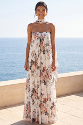 Ivory A Line Sweetheart Floral Wedding Guest Dress with Scarf
