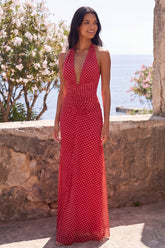 Halter Red White Polka Dot Mermaid Maxi Dress