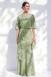 Sage Green Ruched Mermaid Mother of the Bride Dress with Half Sleeves