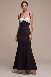 Black and White Mermaid Ruched Maxi Formal Dress