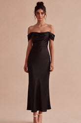 Off the Shoulder Mermaid Satin Black Formal Dress