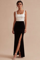 Mermaid ColorBlock Black and White Formal Dress with Slit