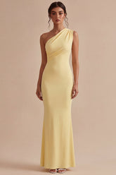 One Shoulder Ruched Mermaid Daffodil Maxi Formal Dress