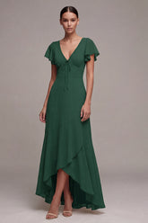 Dark Green A Line High Low Maxi Formal Dress