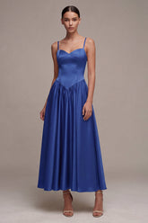 Royal Blue Pleated A Line Formal Dress