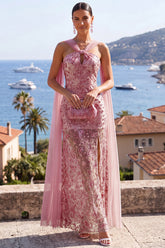 Dusty Rose Sparkly Mermaid Strapless Wedding Guest Dress With Streamer