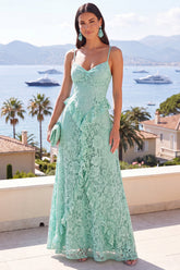 Mint Ruffled A Line Floral Wedding Guest Dress