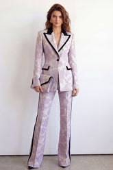 Peaked Lapel Purple Floral Brocade 2 Piece Women's Suits
