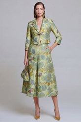 Sage Green Notched Lapel Jacquard 2-Piece Women Suits