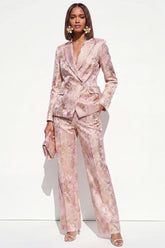 Blush Peaked Lapel Jacquard 2-Piece Women Suits