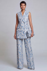 Dusty Blue Jacquard Peak Lapel 2-Piece Women Suits