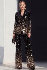 Black Champagne Sequin Peak Lapel 2-Piece Women's Suits