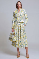 Ivory Yellow Flower Peak Lapel 2-Piece Women Suits