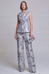 Grey Blue Flower Peak Lapel 2-Piece Women Suits