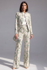 Dusty Green 3-Piece Jacquard Women Suits