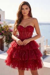 Corset A-Line Burgundy Sweetheart Tiered Homecoming Dress