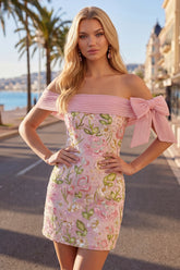 Off the Shoulder Pink Bodycon Floral Sequin Homecoming Dress
