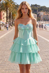 Mint Corset A-Line Sweetheart Tiered Homecoming Dress