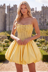Strapless Corset Yellow Beaded A Line Homecoming Dress