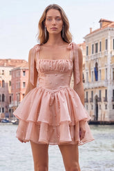 Corset Pink A Line Square Neck Homecoming Dress With Beading