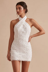 Halter Floral Bodycon Little White Dress