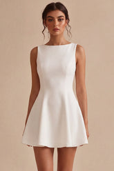 A Line Simple Corset Satin Round Neck Little White Dress
