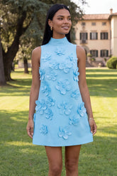 Floral Blue High Neck A-Line Homecoming Dress