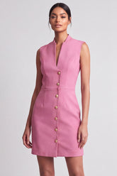 Pink Bodycon Sleeveless Single Breasted Mini Work Dress