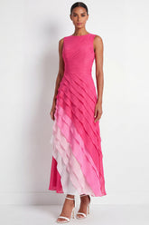 Fuchsia A Line Ruched Maxi Formal Dress with Ruffles