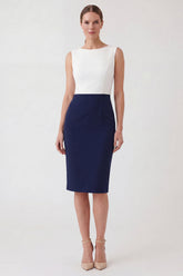 Colorblock Navy Bodycon Midi Work Dress with Slit