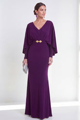 Purple Mermaid Long Sleeve Maxi Mother of the Bride Dress