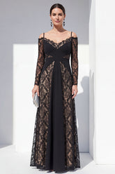 Cold Shoulder Black Lace A Line Maxi Mother of the Bride Dress