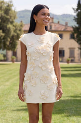 Ivory Floral A-Line Homecoming Dress with Cap Sleeves