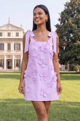 A-Line Lilac Floral Homecoming Dress with Sash